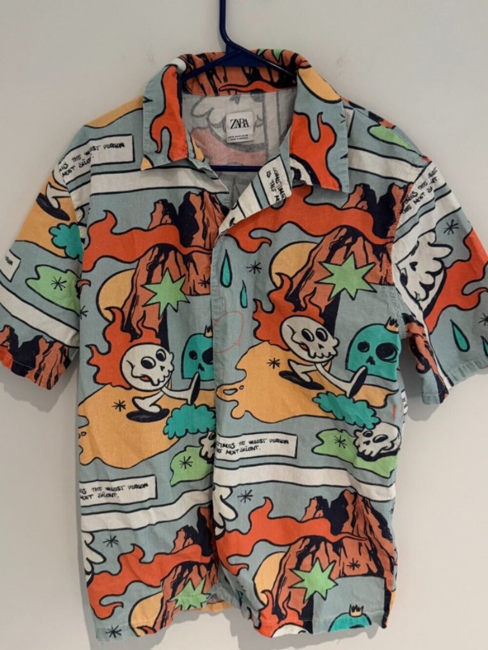 Zara Cartoon Casual Button Down Shirt Size Medium Like New
